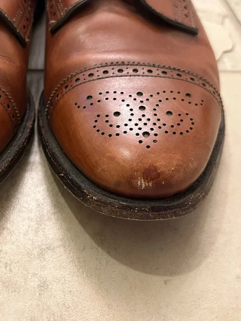 Allen Edmonds Sanford Walnut Tan Leather Cap Toe Brogue Derby Shoes Mens 11 C